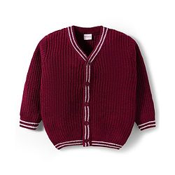 Babyhug Knitted Full Sleeves Solid Sweater Set - Maroon