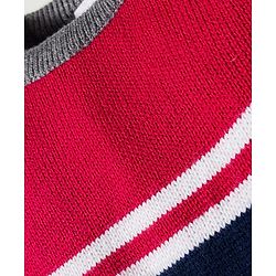 Babyhug Knitted Full Raglan Sleeves Sweater Set With Color Block Design - Navy Blue Red & Grey