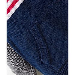 Babyhug Knitted Full Raglan Sleeves Sweater Set With Color Block Design - Navy Blue Red & Grey
