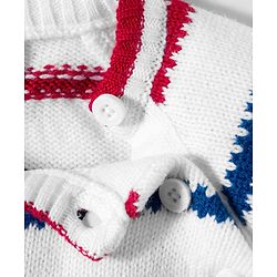 Babyhug Knitted Full Raglan Sleeves Striped Sweater Set With Animal Embroidery - White & Blue
