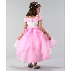 Babyhug Off Shoulder Tissue Fabric Party Wear Dress Floral Applique - Pink