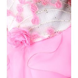 Babyhug Off Shoulder Tissue Fabric Party Wear Dress Floral Applique - Pink