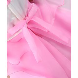 Babyhug Off Shoulder Tissue Fabric Party Wear Dress Floral Applique - Pink