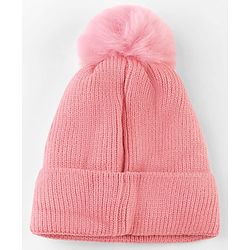Babyhug Knit Woollen Cap With Teddy Bear Patch Pink - Diameter 9 cm