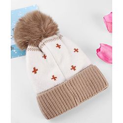 Babyhug Knit Woollen Cap With Teddy Bear Design Brown - Diameter 9 cm