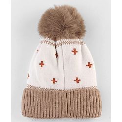 Babyhug Knit Woollen Cap With Teddy Bear Design Brown - Diameter 9 cm