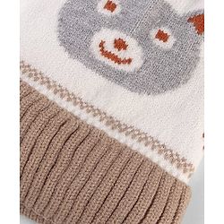 Babyhug Knit Woollen Cap With Teddy Bear Design Brown - Diameter 9 cm
