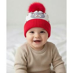 Babyhug Knit Woollen Cap With Teddy Bear Design Brown - Diameter 9 cm