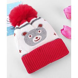 Babyhug Knit Woollen Cap With Teddy Bear Design Brown - Diameter 9 cm