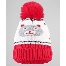 Babyhug Knit Woollen Cap With Teddy Bear Design Brown - Diameter 9 cm