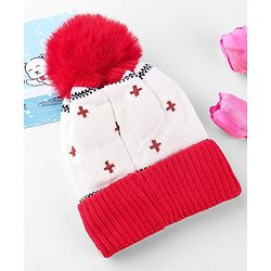 Babyhug Knit Woollen Cap With Teddy Bear Design Brown - Diameter 9 cm