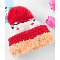 Babyhug Knit Woollen Cap With Teddy Bear Design Brown - Diameter 9 cm