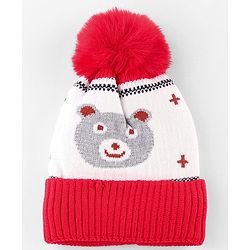 Babyhug Knit Woollen Cap With Teddy Bear Design Brown - Diameter 9 cm