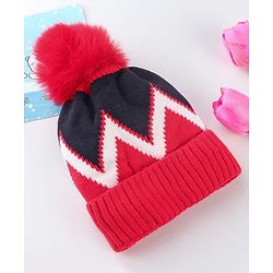 Babyhug Knit Woollen Cap Black & Red - Diameter 9 cm