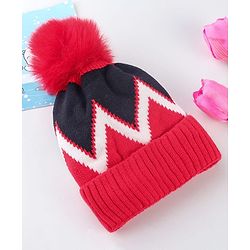Babyhug Knit Woollen Cap Black & Red - Diameter 9 cm