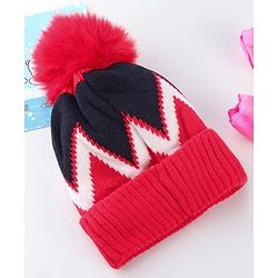 Babyhug Knit Woollen Cap Black & Red - Diameter 9 cm
