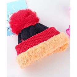Babyhug Knit Woollen Cap Black & Red - Diameter 9 cm