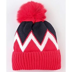 Babyhug Knit Woollen Cap Black & Red - Diameter 9 cm