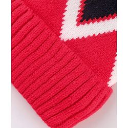 Babyhug Knit Woollen Cap Black & Red - Diameter 9 cm