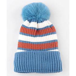 Babyhug Knit Striped Woollen Cap Blue & Brown - Diameter 9 cm
