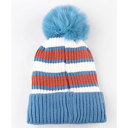 Babyhug Knit Striped Woollen Cap Blue & Brown - Diameter 9 cm