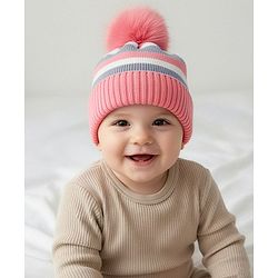 Babyhug Knit Striped Woollen Cap Blue & Brown - Diameter 9 cm