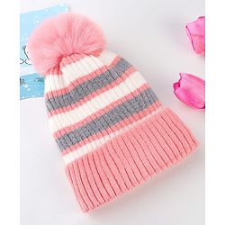 Babyhug Knit Striped Woollen Cap Blue & Brown - Diameter 9 cm