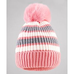 Babyhug Knit Striped Woollen Cap Blue & Brown - Diameter 9 cm