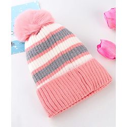 Babyhug Knit Striped Woollen Cap Blue & Brown - Diameter 9 cm