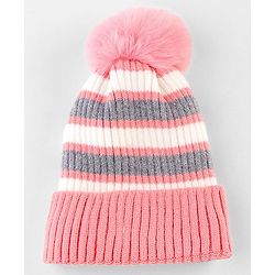 Babyhug Knit Striped Woollen Cap Blue & Brown - Diameter 9 cm