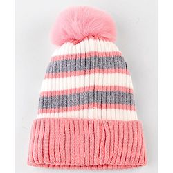 Babyhug Knit Striped Woollen Cap Blue & Brown - Diameter 9 cm