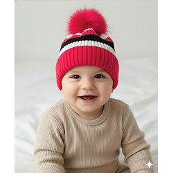 Babyhug Knit Striped Woollen Cap Blue & Brown - Diameter 9 cm