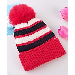 Babyhug Knit Striped Woollen Cap Blue & Brown - Diameter 9 cm
