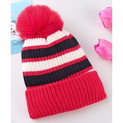 Babyhug Knit Striped Woollen Cap Blue & Brown - Diameter 9 cm