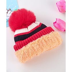 Babyhug Knit Striped Woollen Cap Blue & Brown - Diameter 9 cm