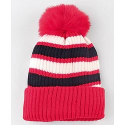 Babyhug Knit Striped Woollen Cap Blue & Brown - Diameter 9 cm