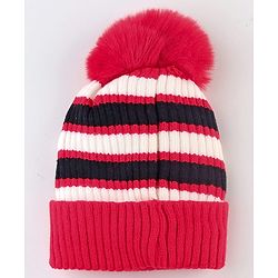 Babyhug Knit Striped Woollen Cap Blue & Brown - Diameter 9 cm