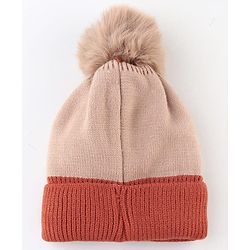 Babyhug Knit Woollen Cap With Teddy Bear Design Brown - Diameter 9 cm