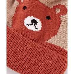 Babyhug Knit Woollen Cap With Teddy Bear Design Brown - Diameter 9 cm