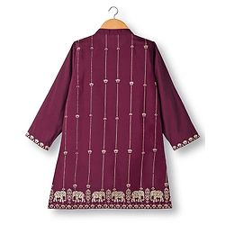Babyhug Cotton Blend Full Sleeves Kurta Dhoti Set with Foil Floral & Elephant Print - Maroon