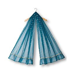 Babyhug Half Puffed Sleeves Choli Lehenga Set with Dupatta & Embroidery - Teal Blue