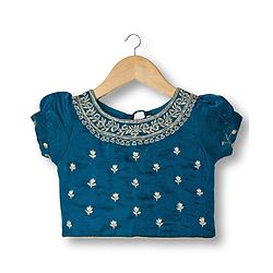 Babyhug Half Puffed Sleeves Choli Lehenga Set with Dupatta & Embroidery - Teal Blue