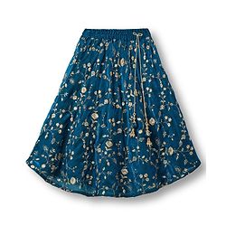 Babyhug Half Puffed Sleeves Choli Lehenga Set with Dupatta & Embroidery - Teal Blue