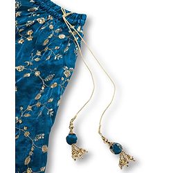 Babyhug Half Puffed Sleeves Choli Lehenga Set with Dupatta & Embroidery - Teal Blue