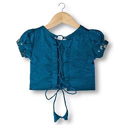 Babyhug Half Puffed Sleeves Choli Lehenga Set with Dupatta & Embroidery - Teal Blue