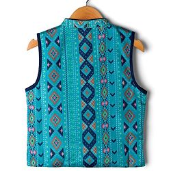 Babyhug Rayon Woven Full Sleeves Kurta Dhoti & Floral Printed Jacket Set - Blue