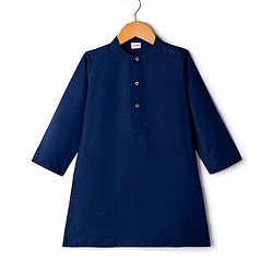 Babyhug Rayon Woven Full Sleeves Kurta Dhoti & Floral Printed Jacket Set - Blue