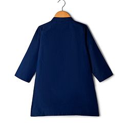 Babyhug Rayon Woven Full Sleeves Kurta Dhoti & Floral Printed Jacket Set - Blue