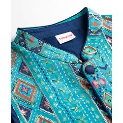 Babyhug Rayon Woven Full Sleeves Kurta Dhoti & Floral Printed Jacket Set - Blue