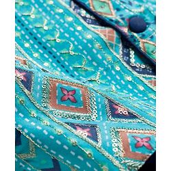 Babyhug Rayon Woven Full Sleeves Kurta Dhoti & Floral Printed Jacket Set - Blue